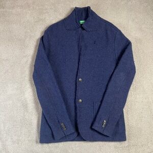 United Colors of Benetton 100% Wool Knit Cardigan Women Large Blue Casual*